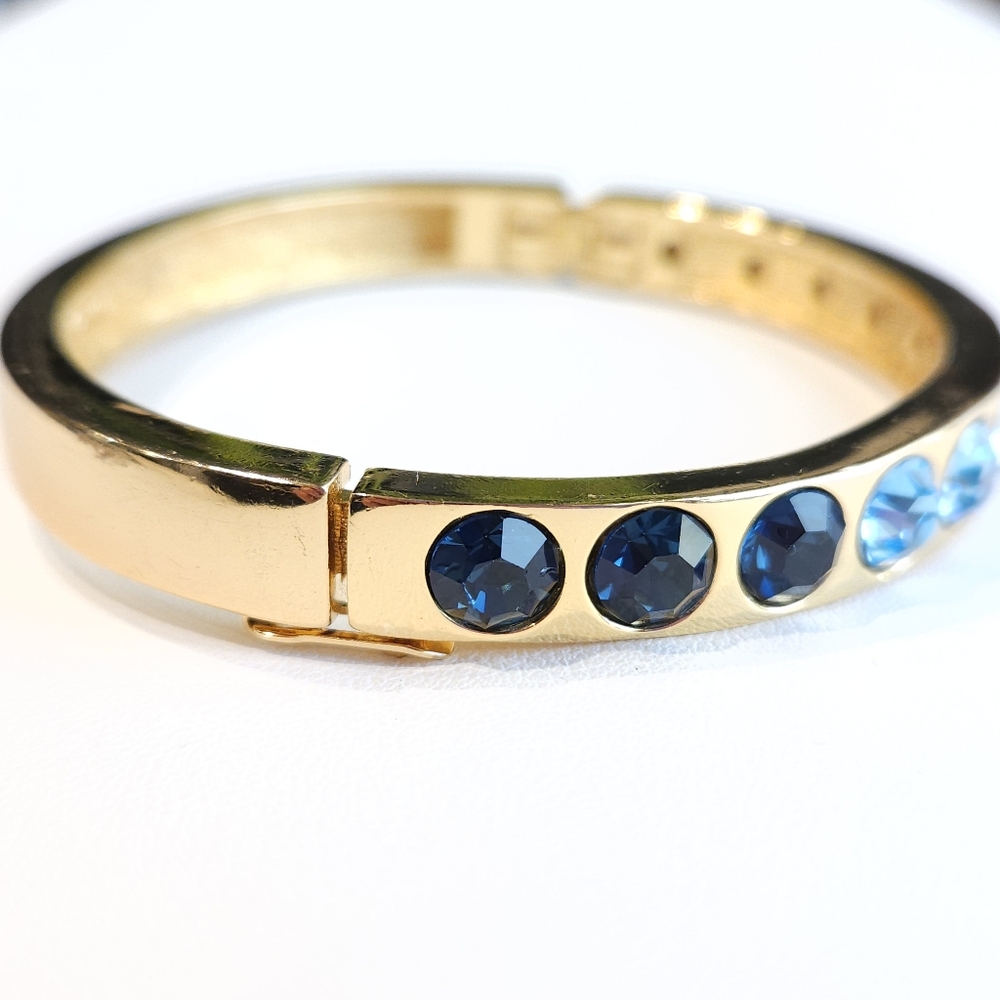 Christian Dior Bracelet Vintage Swarovski Blue Crystal Chr.Dior Gold Bracelet - Picture 6 of 16